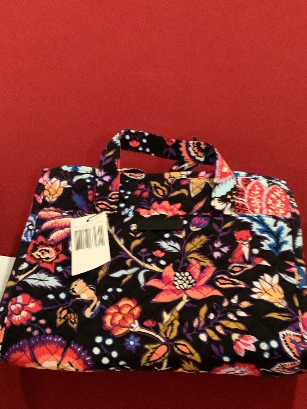 Vera Bradley Quilted Floral Tote — Black with Purple, Orange & Blue Accents